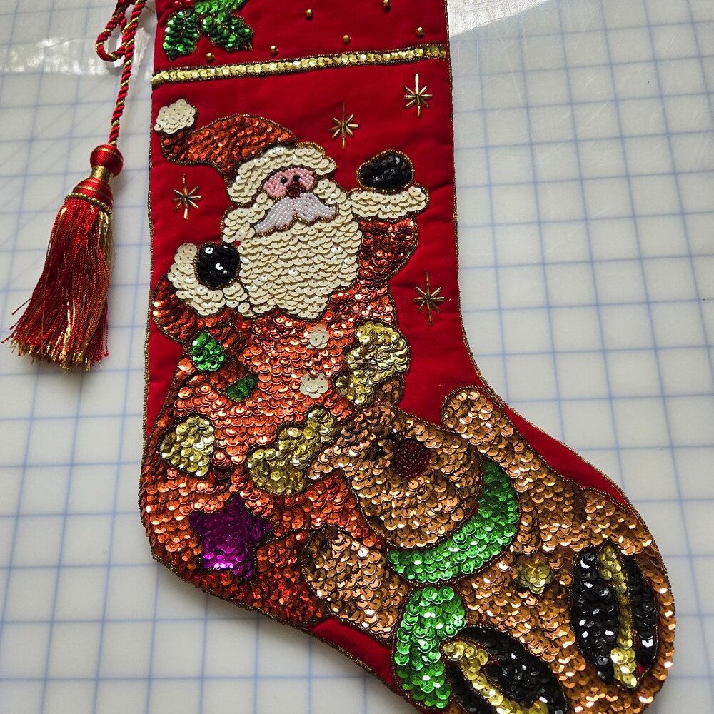 Sequined Christmas Stocking, Santa Claus